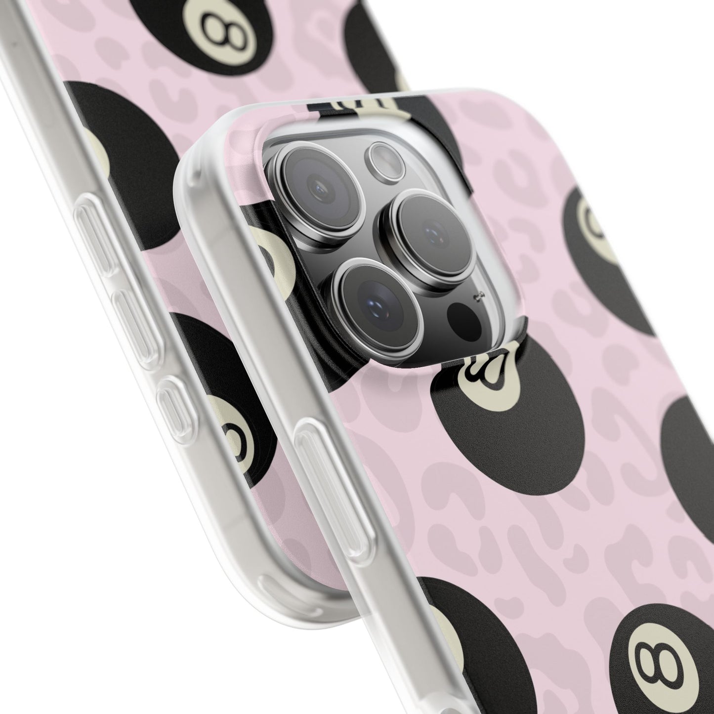 Soft Pink 8 Ball Phone Case, Cute  Leopard Print  Flexi Case